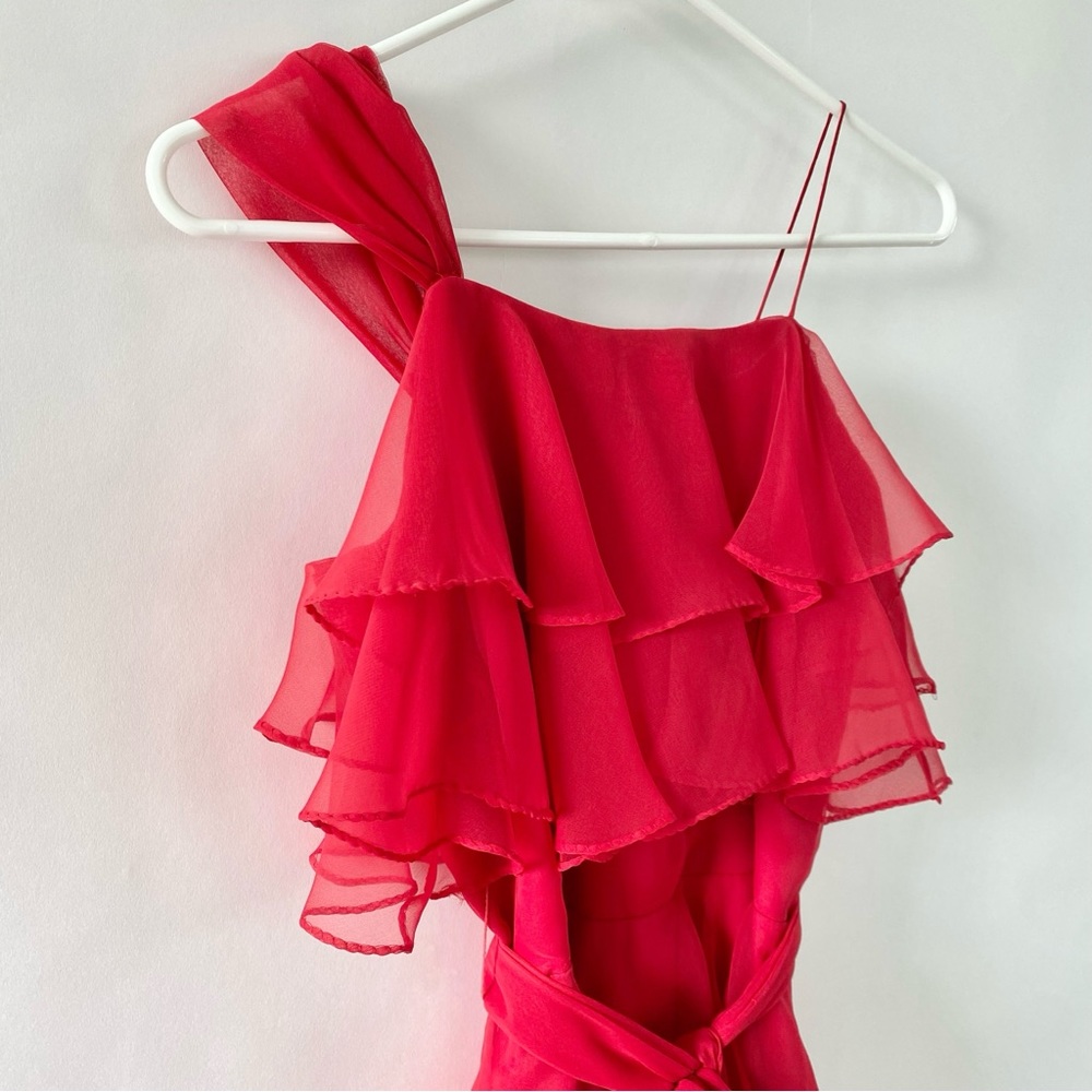 Vintage Miss Elliette Cascading Ruffles Maxi Dress Evening Gown Red 6 - Picture 5 of 16